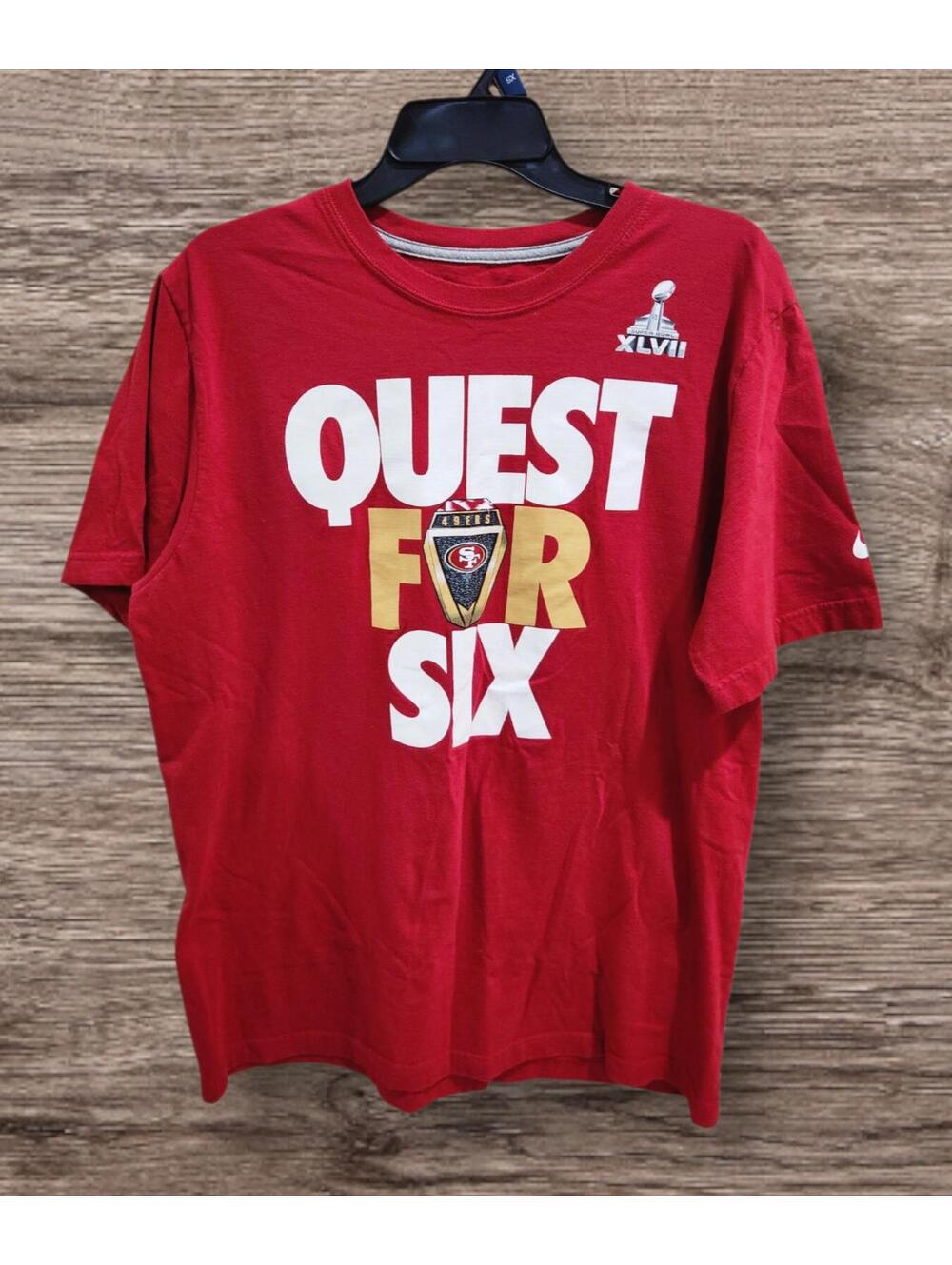 Nike NFL Football San Francisco 49ers Quest for Six XLVII Size Large T-shirt Red